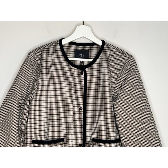 Rails Nota Full Zip Boxy Cropped Jacket Ice Taupe Mini Check Women's Size M NWT - Picture 4 of 14